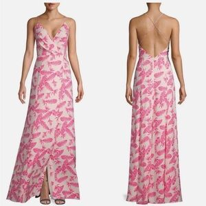 JAY GODFREY Pink & White Palm Leaf Tropical Print Maxi Dress Size 8